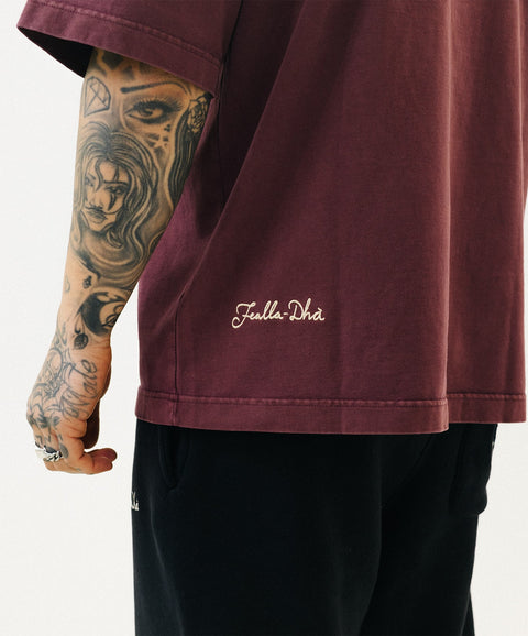 'YELP!' T-SHIRT - BURGUNDY (HEAVYWEIGHT)