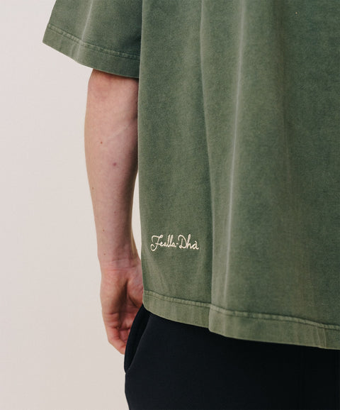 'YELP!' T-SHIRT - VINTAGE MOSS GREEN (HEAVYWEIGHT)