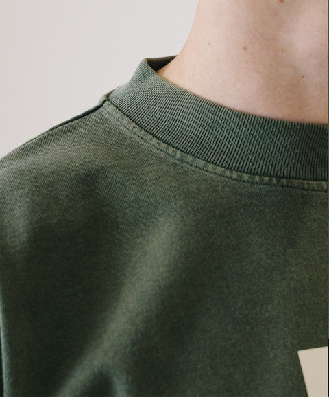 'YELP!' T-SHIRT - VINTAGE MOSS GREEN (HEAVYWEIGHT)