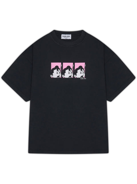 'YIKES!' T-SHIRT - WASHED BLACK (PINK)